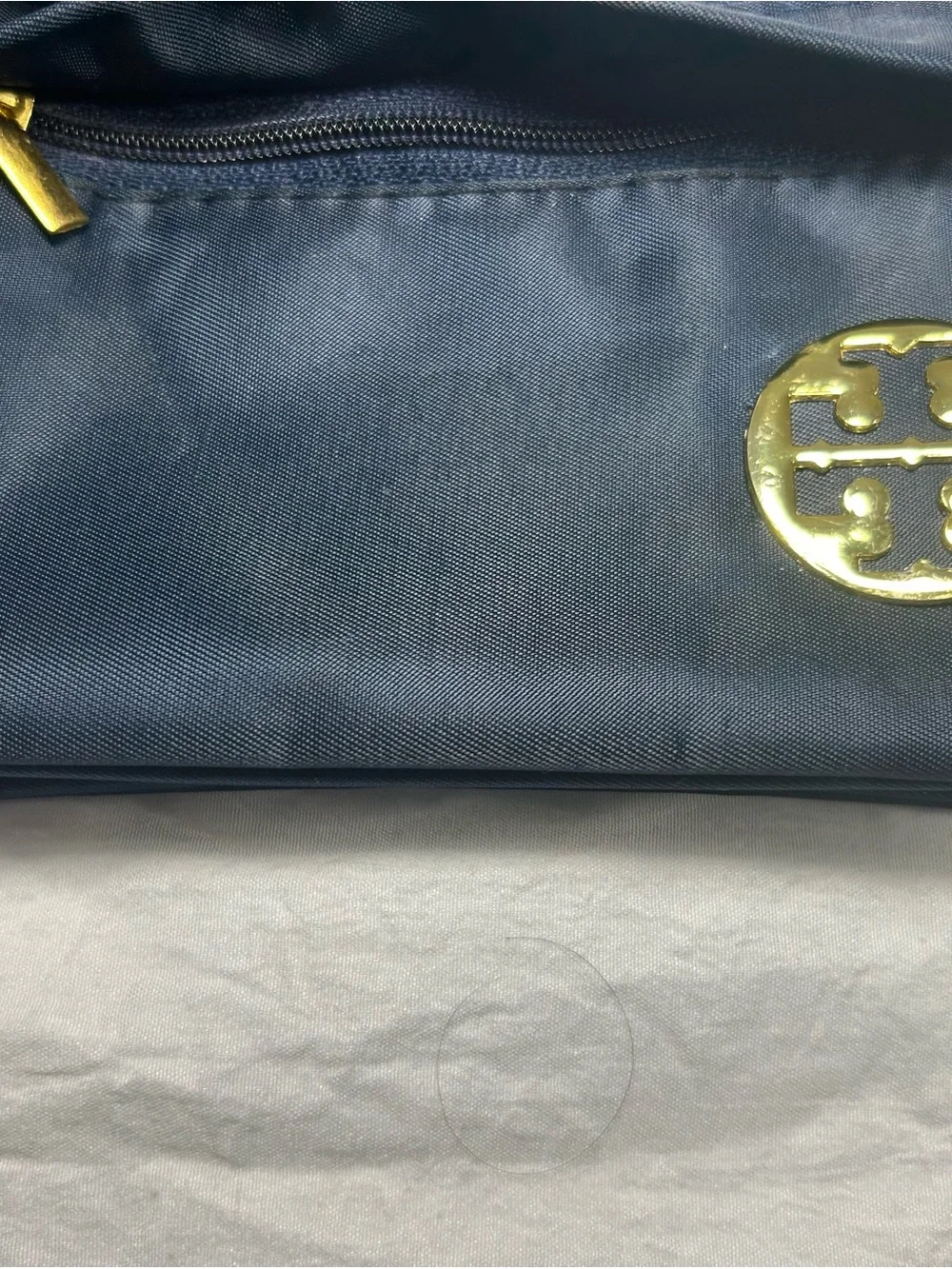 Tory Burch Navy Wristlet with Gold Emblem